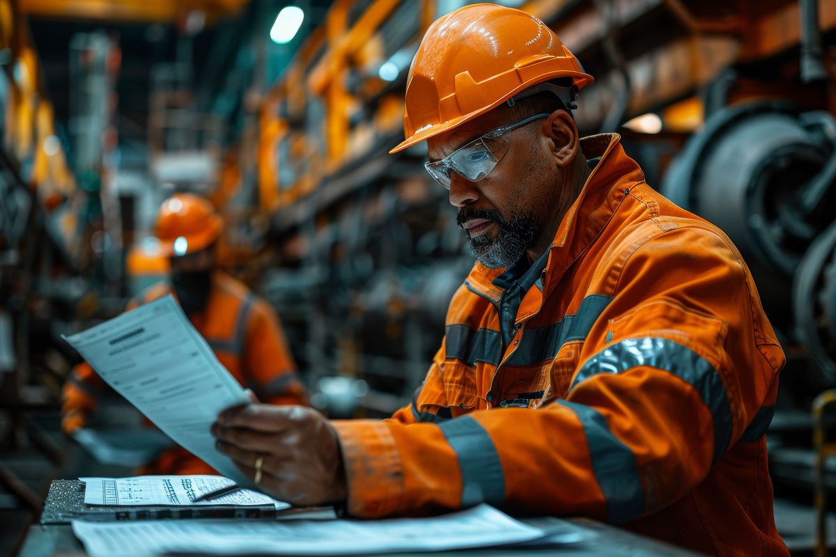 Field worker reviewing a checklist on site