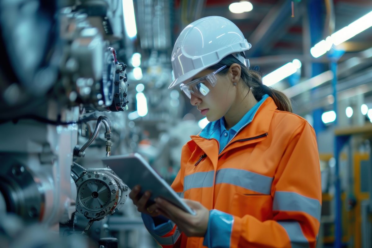 Engineer following a procedure on a tablet